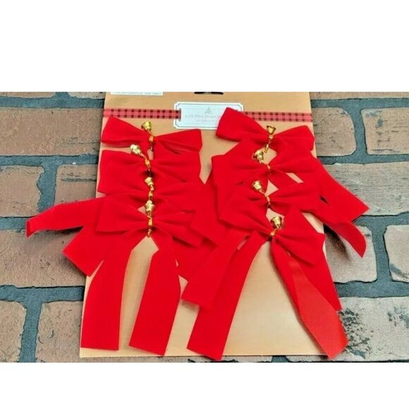 24 Mini Christmas Tree Bows w/Bells Decoration Bows Ornament Red 3 packs of 8 - Picture 3 of 4